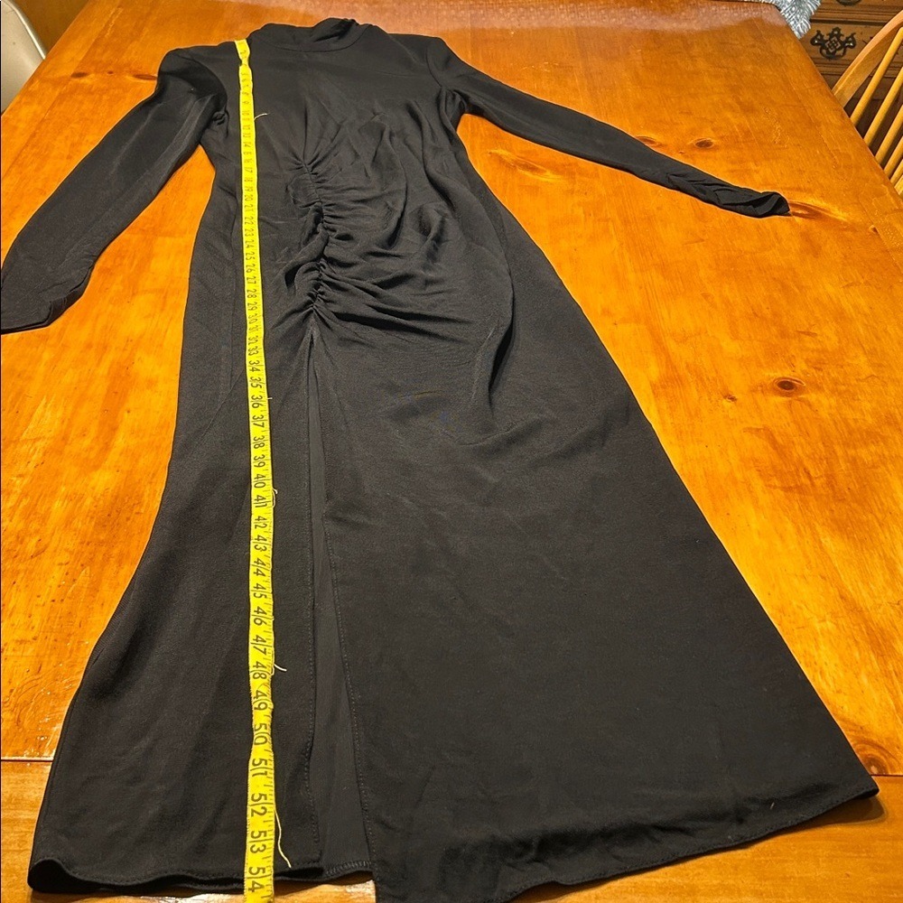 Zara Avant Garde Bodycon Black Ruched Maxi Dress High Neck Long Sleeve Edgy - Picture 4 of 14